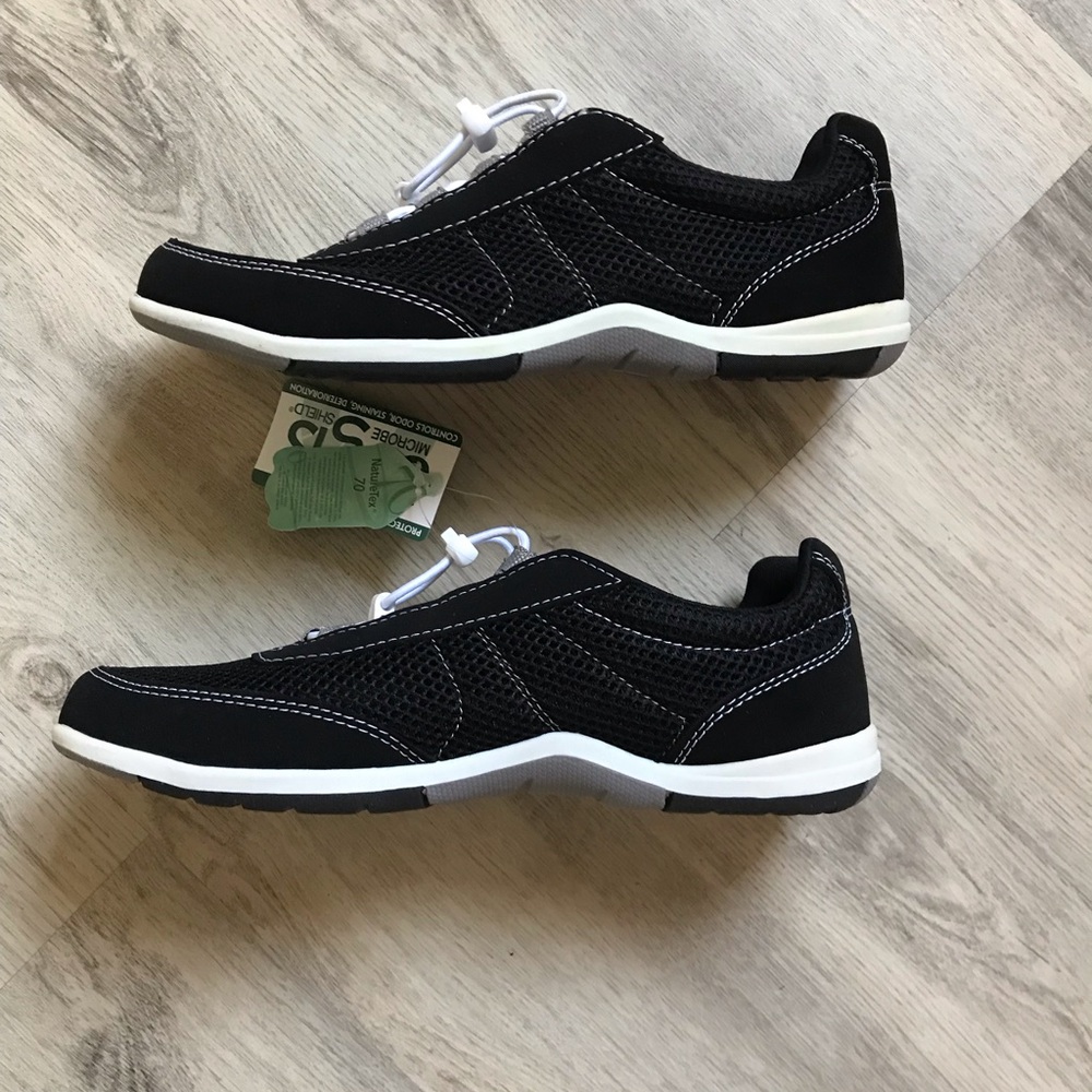 Lands' End Black Casual Sneakers Water Shoes Womens Oxford Quick Lace Mesh Upper